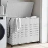 Image de vidaXL Panier à linge avec roulettes blanc 66x35x60 cm résine tressée 372048