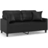 Image de Canapé 2 Places Avec Oreillers Décoratifs Noir 140cm Similicuir Vidaxl