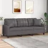 Image de vidaXL Canapé 3 places avec oreillers décoratifs gris 180cm similicuir canapé canapé rembourré canapé en faux cuir 3200810
