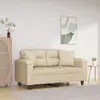 Image de Canapé 2 Places Avec Oreillers Crème 120 Cm Tissu Microfibre Vidaxl