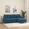 Image de Canapé À 3 Places Avec Repose-pieds Bleu 180 Cm Velours Vidaxl