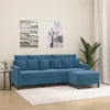 Image de vidaXL Canapé à 3 places avec repose-pieds Bleu 180 cm Velours canapé canapé avec repose-pieds canapé trois places 3201116