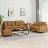 Image de Ensemble De Canapés 3 Pcs Avec Coussins Marron Velours Vidaxl