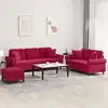 Image de Ensemble De Canapés 3 Pcs Avec Coussins Rouge Bordeaux Velours Vidaxl