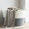 Image de Panier À Linge Gris Et Blanc Ø60x36 Cm Coton Vidaxl
