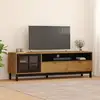 Image de Meuble Tv Avec Porte Vitrée Flam 158x40x50cm Bois Massif De Pin Vidaxl