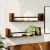Image de Étagères Murales Avec Barres 2 Pcs Chêne Fumé 60x16x14 Cm Vidaxl