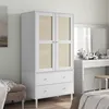 Image de vidaXL Garde-robe Armoire avec 2 Tiroirs et 4 Compartiments Placard avec Porte Meuble de Rangement Aspect Rotin Blanc 358035