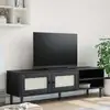 Image de Meuble Tv Senja Aspect Rotin Noir 158x40x49cm Bois Massif Pin Vidaxl
