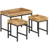 Image de Tables Basses Gigognes 3pcs Bois De Manguier Massif Brut Et Fer Vidaxl
