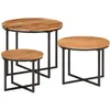 Image de Tables Basses Gigognes 3 Pcs Bois Massif D'acacia Et Fer Vidaxl