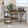 Image de vidaXL Bureau Table dOrdinateur avec Étagères Bureau dOrdinateur avec Pieds Table dÉcriture Chambre Industriel Chêne 837594