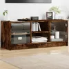Image de Meuble Tv Avec Portes En Verre Chêne Fumé 102x37x42 Cm Vidaxl