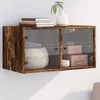 Image de vidaXL Armoire murale avec portes en verre chêne fumé 685x37x35 cm 836505