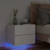 Image de vidaXL Table de Chevet Murale avec Lumières LED Armoire de Nuit Table de Nuit Armoire de Chevet Chambre Moderne Blanc 836812