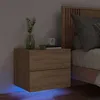 Image de vidaXL Table de Chevet Murale avec Lumières LED Armoire de Nuit Table de Nuit Armoire de Chevet Chambre Moderne Chêne 836816