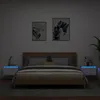Image de vidaXL Tables de Chevet Murales avec Lumières LED 2 pcs Armoires de Nuit Tables de Nuit Chambre Moderne Blanc Bois 836827