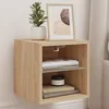 Image de vidaXL Meuble TV Mural avec Lumières LED Armoire de Télévision Suspendue avec Étagère Meuble Télé Flottant Moderne Chêne 836977