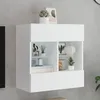 Image de vidaXL Meuble TV avec Lumières LED Armoire de Télévision Murale avec Étagères Meuble Télé Suspendu Salon Moderne Blanc 837092