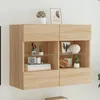 Image de vidaXL Meuble TV avec Lumières LED Armoire de Télévision Murale avec Étagères Meuble Télé Suspendu Salon Moderne Chêne 837101