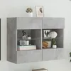 Image de vidaXL Meuble TV avec Lumières LED Armoire de Télévision Murale avec Étagères Meuble Télé Suspendu Salon Moderne Gris 837102