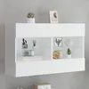 Image de vidaXL Meuble TV avec Lumières LED Armoire de Télévision Murale avec Étagères Meuble Télé Suspendu Salon Moderne Blanc 837106