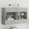 Image de Meuble TV mural - VIDAXL - Gris béton - 98 5x30x60 5 cm - Lumières LED RVB - 2 étagères en verre