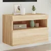 Image de vidaXL Meuble TV Mural avec Lumières LED Armoire de Télévision Suspendue Meuble Télé Flottant Moderne Chêne Sonoma Bois 837187