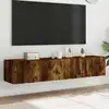 Image de Meubles Tv Muraux Et Lumières Led 2pcs Chêne Fumé 80x35x31 Cm Vidaxl