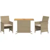 Image de Ensemble De Bistro 3 Pcs Avec Coussins Beige Résine Tressée Vidaxl