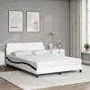 Image de vidaXL Cadre de Lit et Tête de Lit Lit Rembourré avec Sommier à Lattes Lit Double avec Pied Chambre à Coucher Blanc et 373204