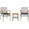 Image de Ensemble De Bistro 3 Pcs Et Coussins Gris Résine Tressée Acacia Vidaxl