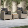Image de Ensemble De Bistro 3 Pcs Et Coussins Gris Résine Tressée Acacia Vidaxl