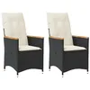 Image de vidaXL Chaises inclinables de jardin lot de 2 et coussins noir rotin fauteuil de jardin inclinable fauteuil inclinable de 365650