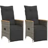 Image de Chaises Inclinables De Jardin Lot De 2 Et Coussins Gris Rotin Vidaxl
