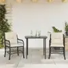 Image de Ensemble De Bistro 3 Pcs Avec Coussins Noir Résine Tressée Vidaxl