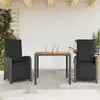 Image de Ensemble De Bistro 3 Pcs Avec Coussins Noir Résine Tressée Vidaxl