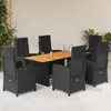 Image de vidaXL Ensemble à manger de jardin coussins 7pcs Noir Résine tressée 3212504