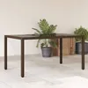 Image de vidaXL Table de jardin avec dessus en verre marron résine tressée 365590