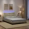 Image de Cadre De Lit Avec Led Sans Matelas Hvar Crème 120x200 Cm Tissu Vidaxl