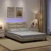 Image de Cadre De Lit Avec Led Sans Matelas Hvar Crème 140x200 Cm Tissu Vidaxl