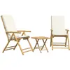 Image de Ensemble De Bistro Pliante 3 Pcs Et Coussins Blanc Crème Bambou Vidaxl