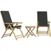 Image de Ensemble De Bistro Pliante 3 Pcs Et Coussins Gris Foncé Bambou Vidaxl