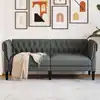 Image de Canapé Chesterfield 2 Places Gris Foncé Tissu Vidaxl