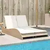 Image de Chaise Longue Avec Coussins Beige 114x205x73 Cm Résine Tressée Vidaxl