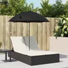 Image de vidaXL Chaise longue double et coussins et parasol noir résine tressée 368081