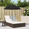 Image de Chaise Longue Double Avec Coussins Et Parasol Marron Poly Rotin Vidaxl