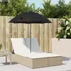 Image de Chaise Longue Double Avec Coussins Et Parasol Beige Poly Rotin Vidaxl