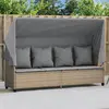 Image de Chaise Longue Avec Auvent Et Coussins Beige Résine Tressée Vidaxl