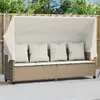 Image de Chaise Longue Avec Auvent Et Coussins Beige Résine Tressée Vidaxl